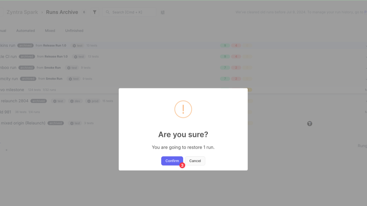 Testomat.io - Unarchive Runs Archive